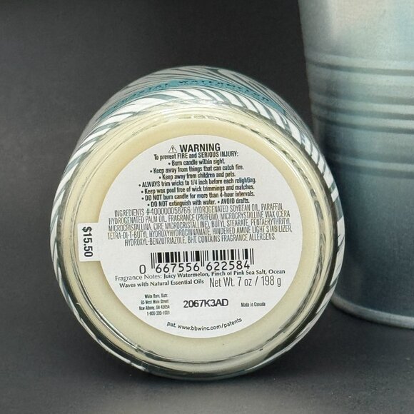 BBW Coastal Watermelon White Barn Bath & Body Works Mason Jar Single Wick Candle - Picture 9 of 10